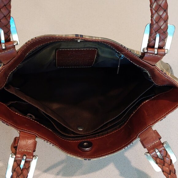 Brighton Vintage Striped Canvas Satchel with Leather Braided Straps - Picture 8 of 15